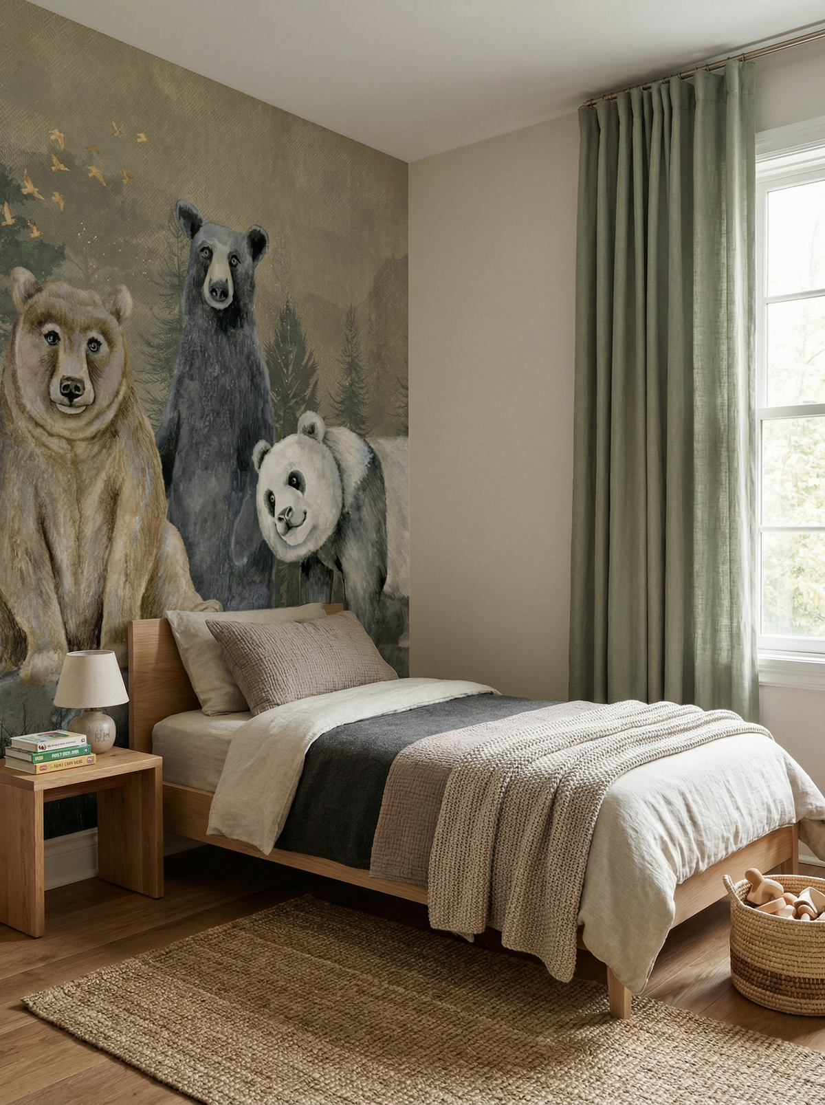 Behang Beren op de muur van een kinderkamer, sfeerfoto