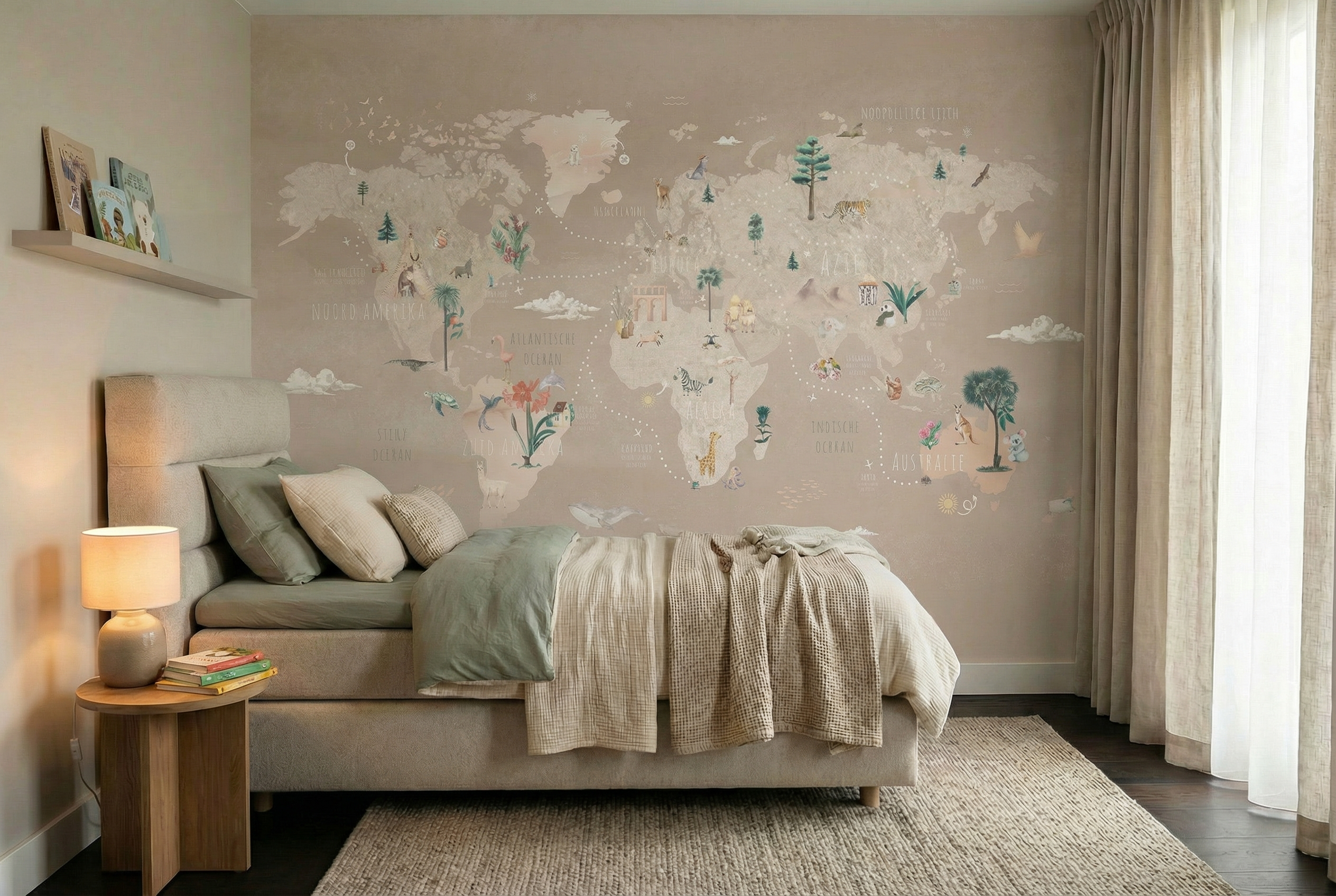 Behang Wereldkaart | Beige
