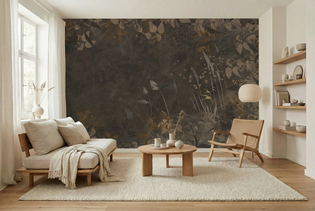Behang Golden Leaves | Donkerbruin