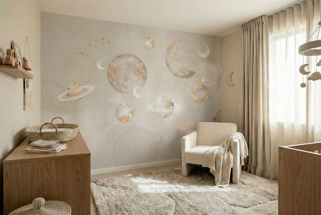 Behang Pastel Planets | Beige