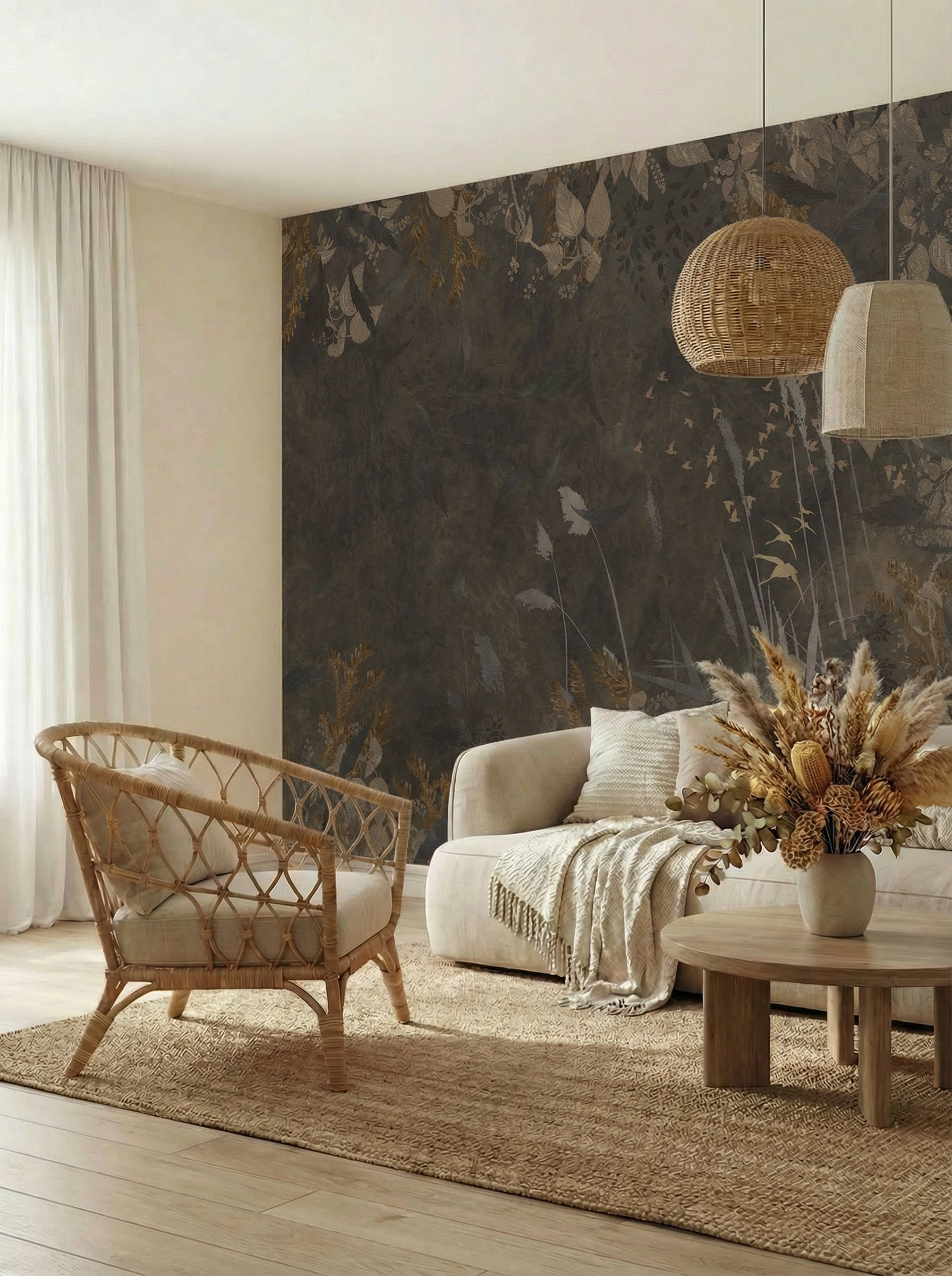 Behang Golden Leaves | Donkerbruin