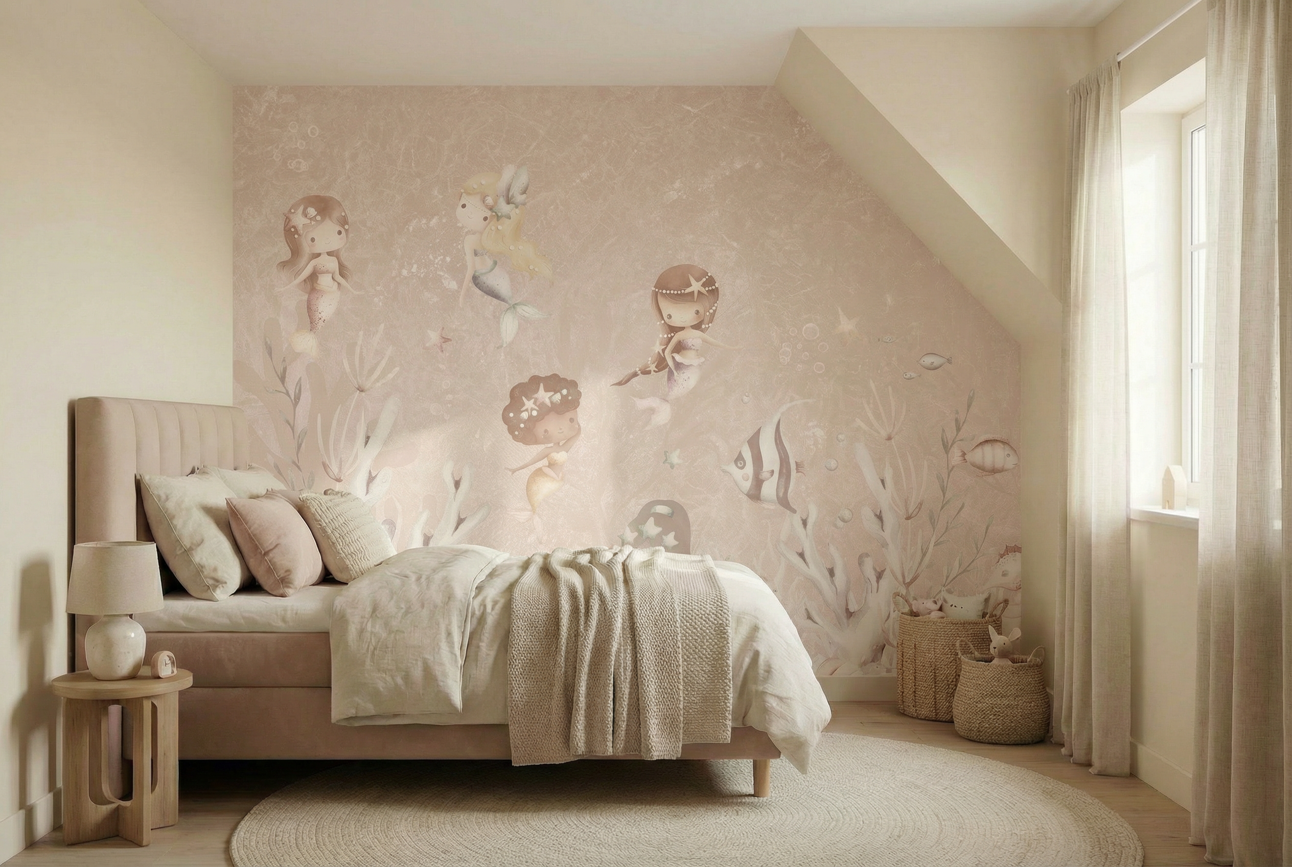 Behang Swimming Mermaids | Roze