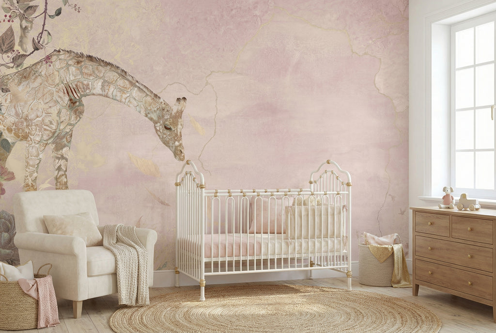 Behang Giraffe | Roze