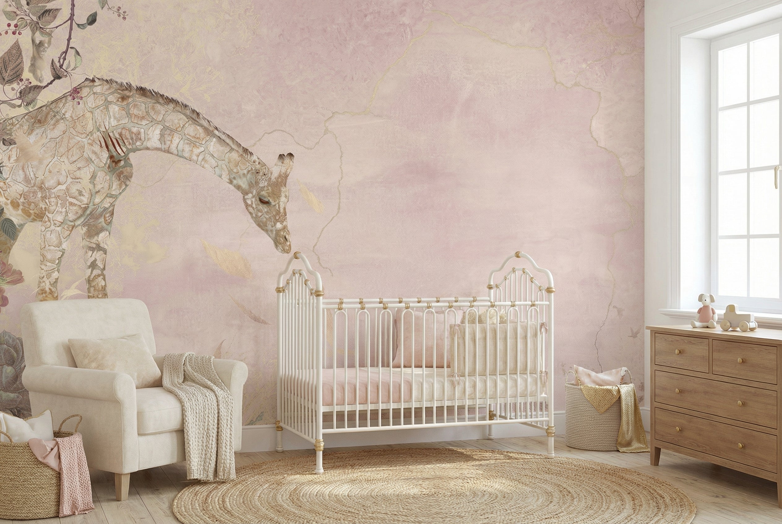 Behang Giraffe | Roze