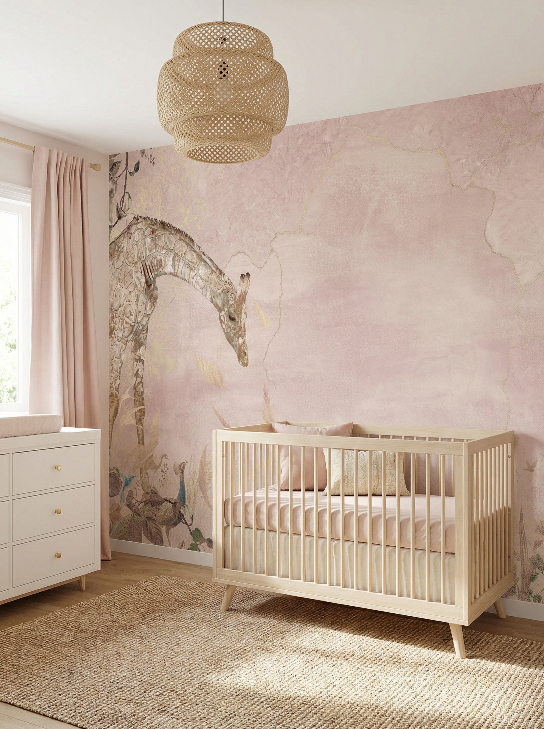 Behang Giraffe | Roze