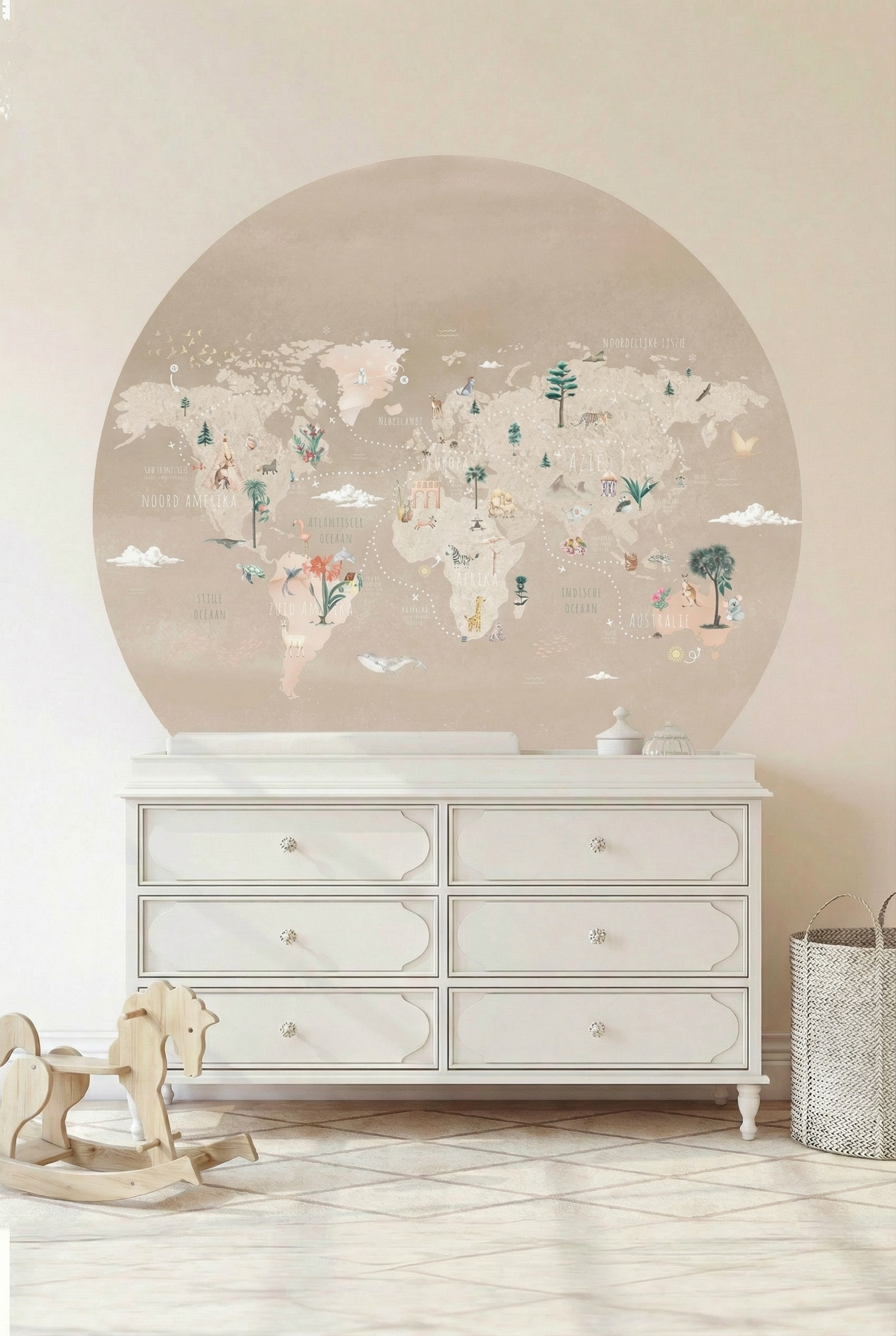 Behangcirkel Wereldkaart | Beige