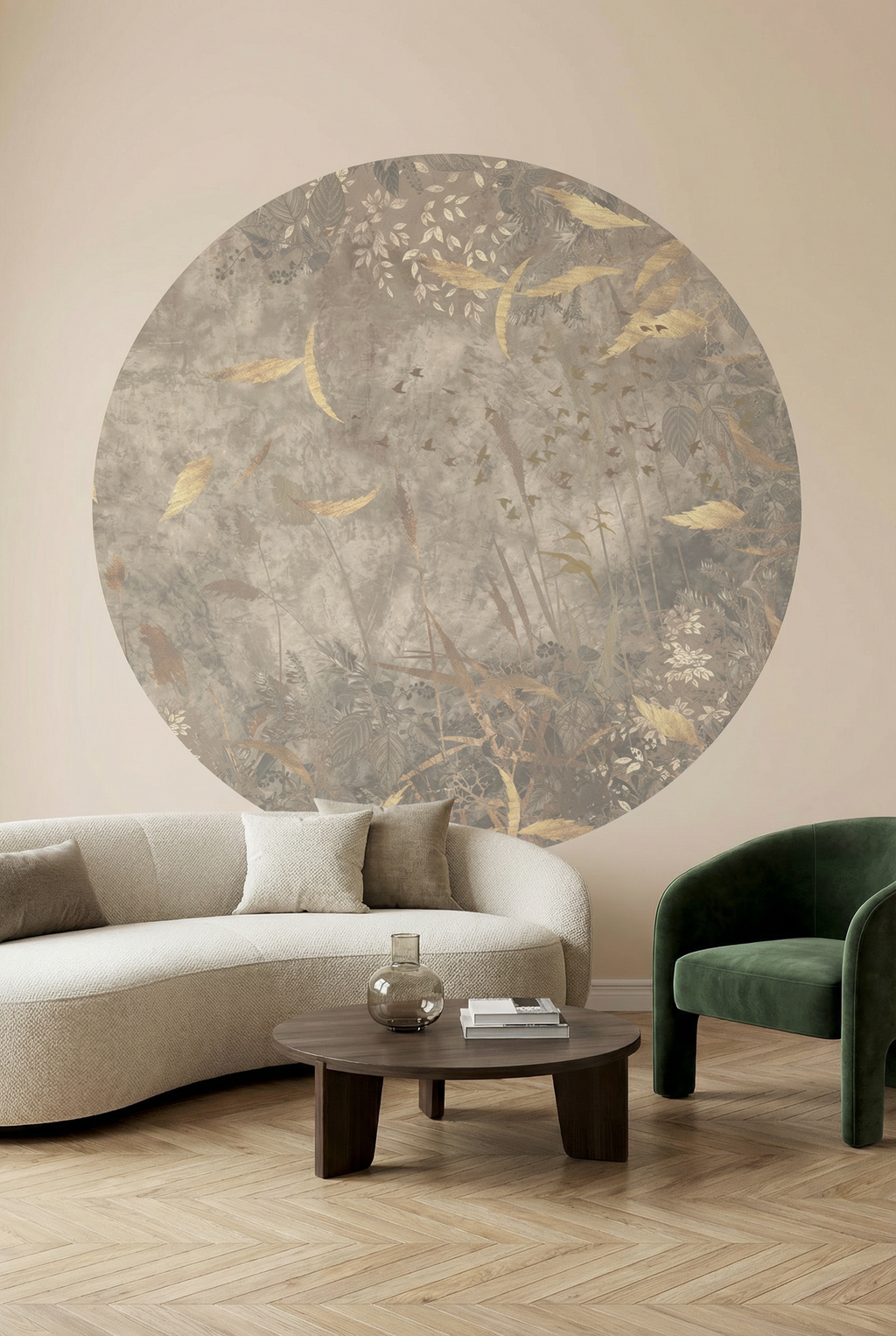 Behangcirkel Golden Leaves | Beige