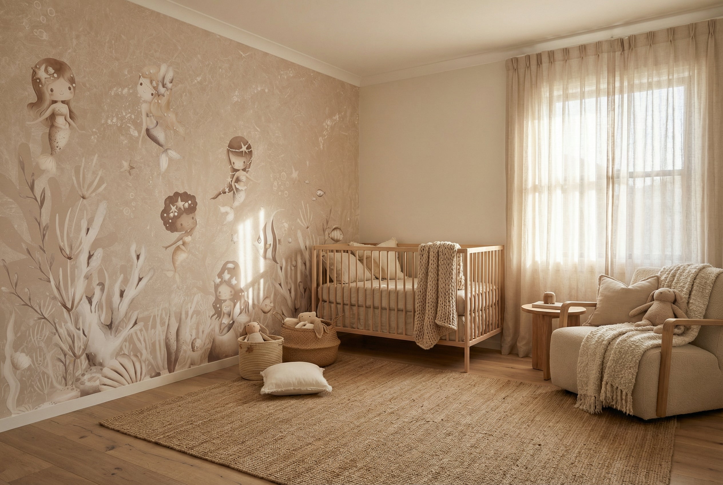 Behang Swimming Mermaids | Beige