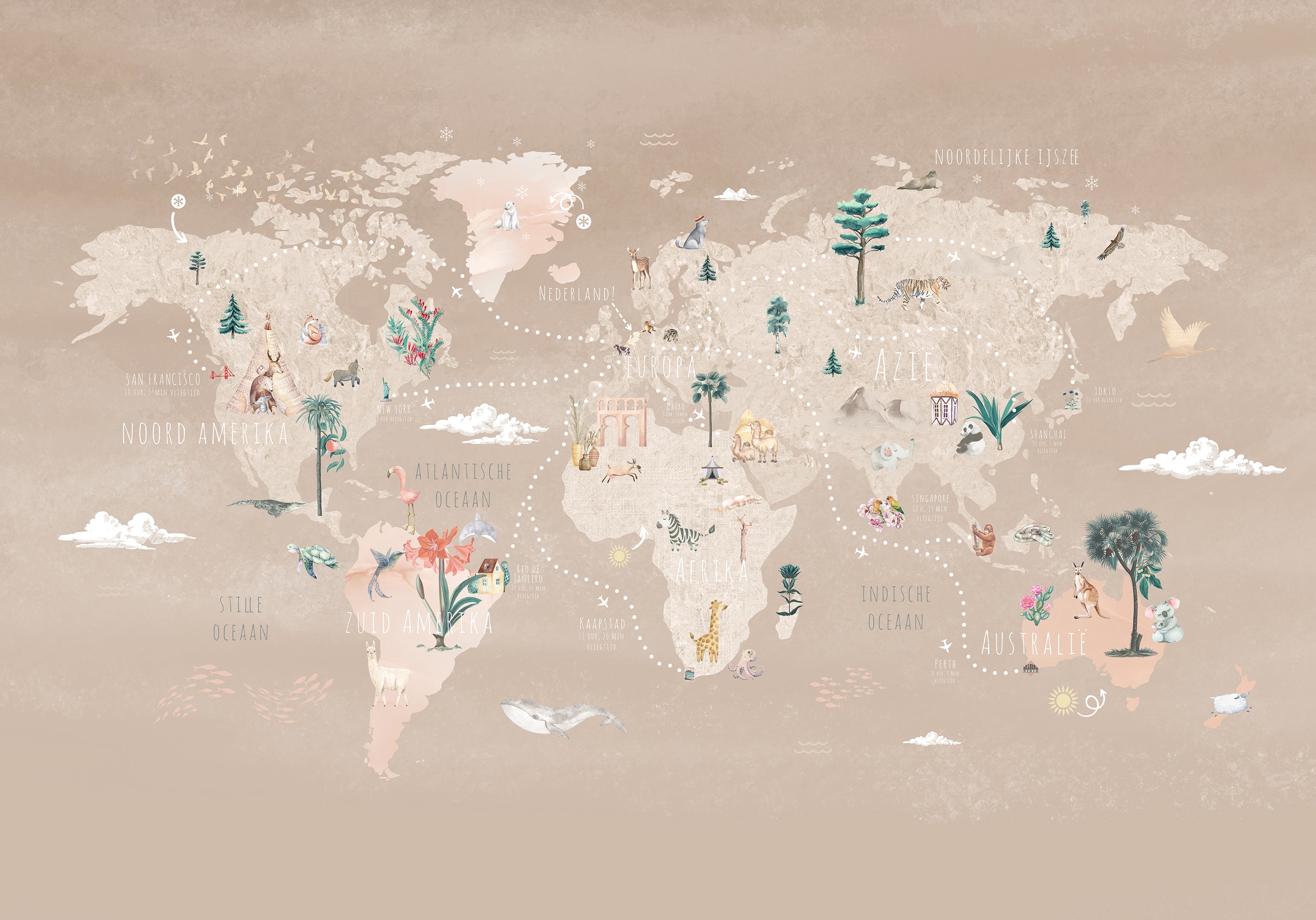 Behang Wereldkaart | Beige
