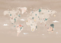 Behang Wereldkaart | Beige
