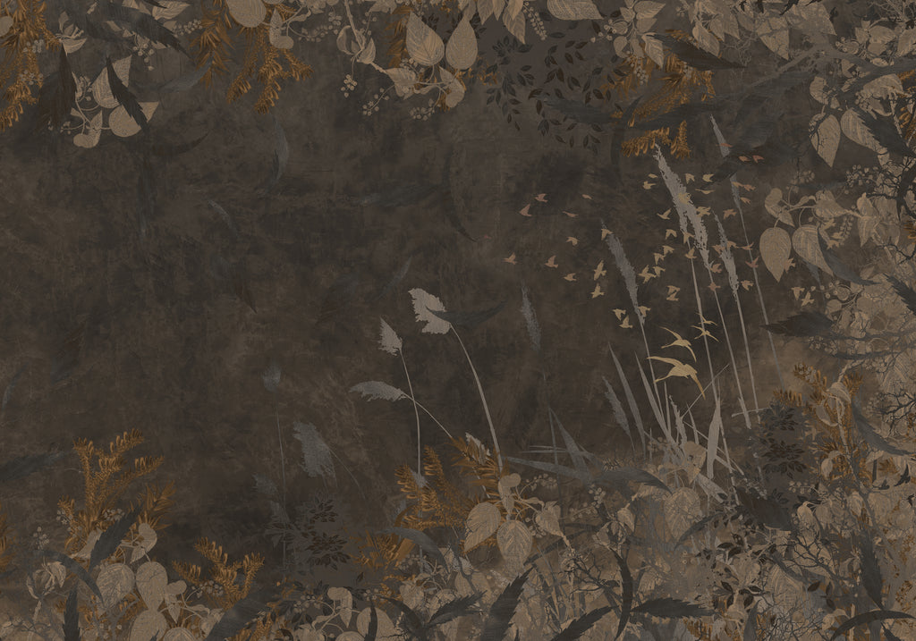 Behang Golden Leaves | Donkerbruin