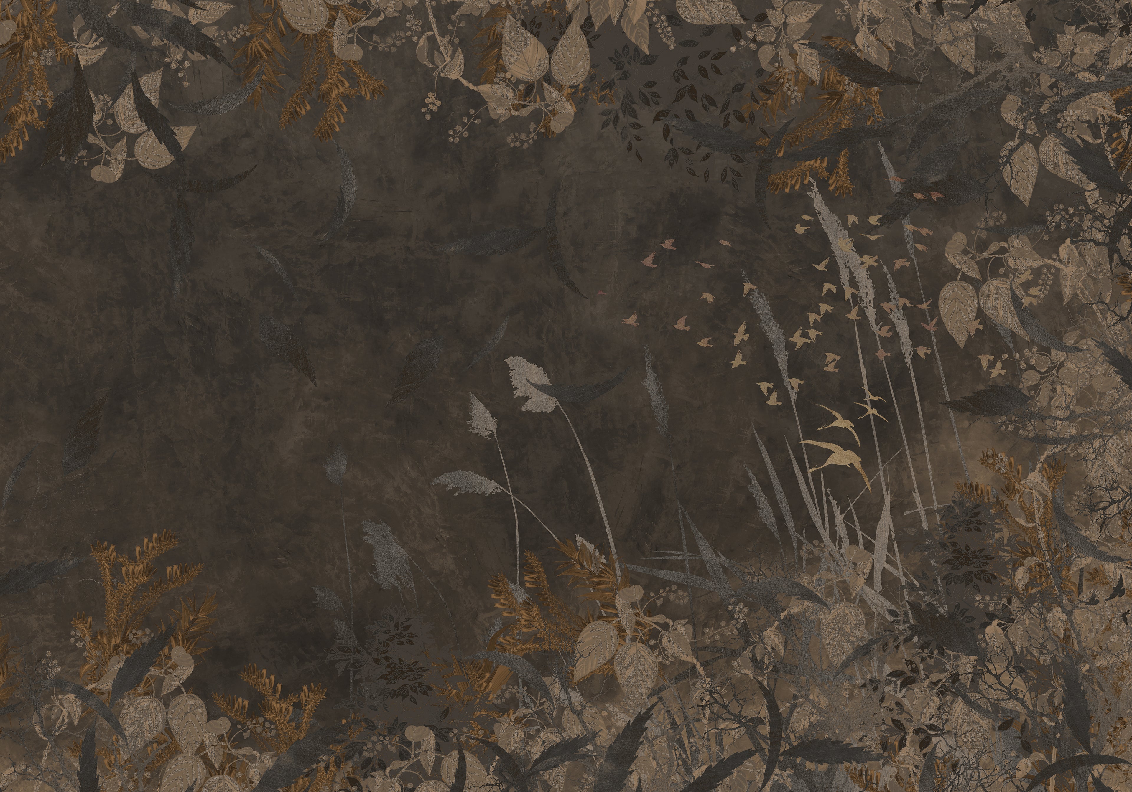 Behang Golden Leaves | Donkerbruin