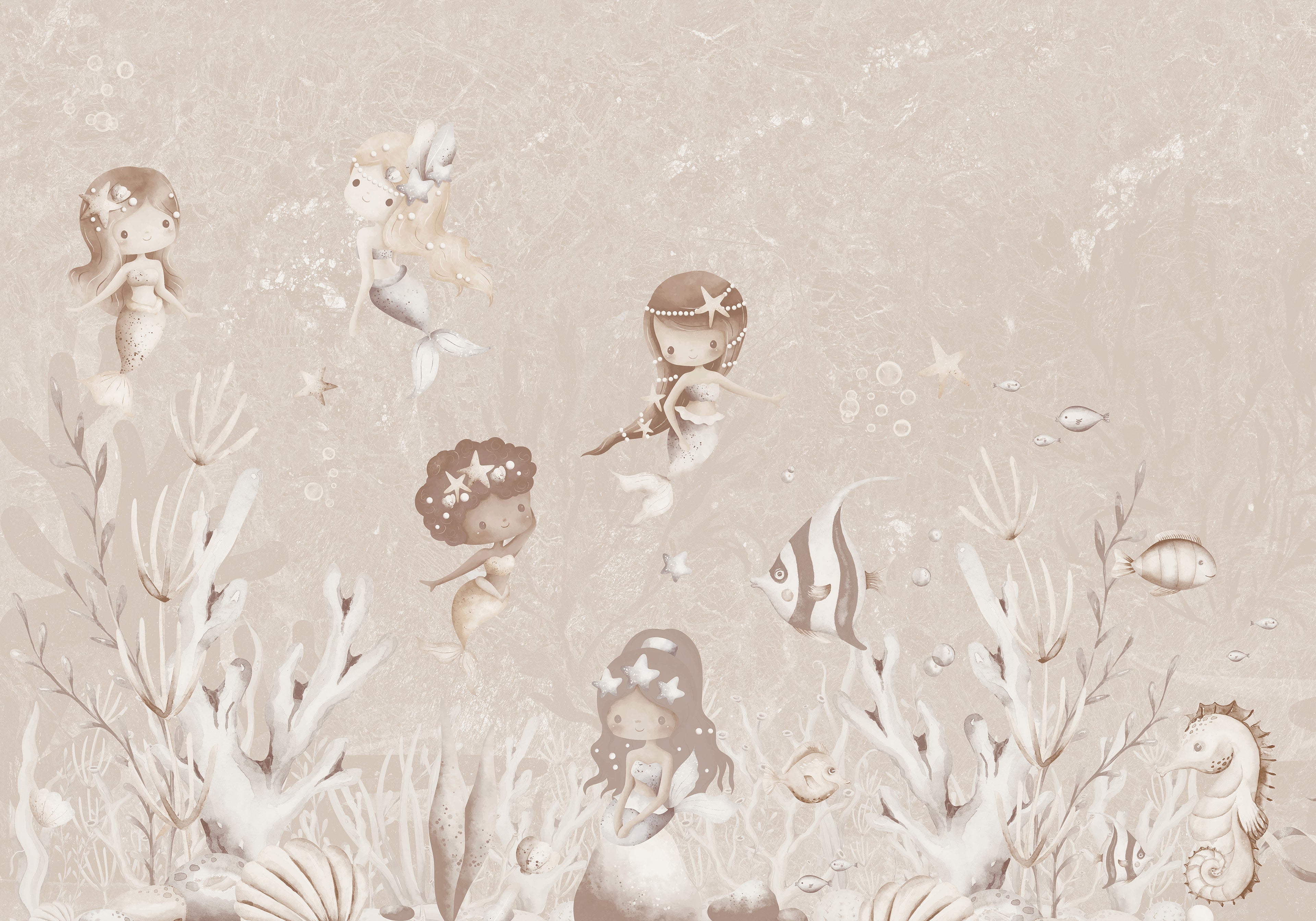 Behang Swimming Mermaids | Beige