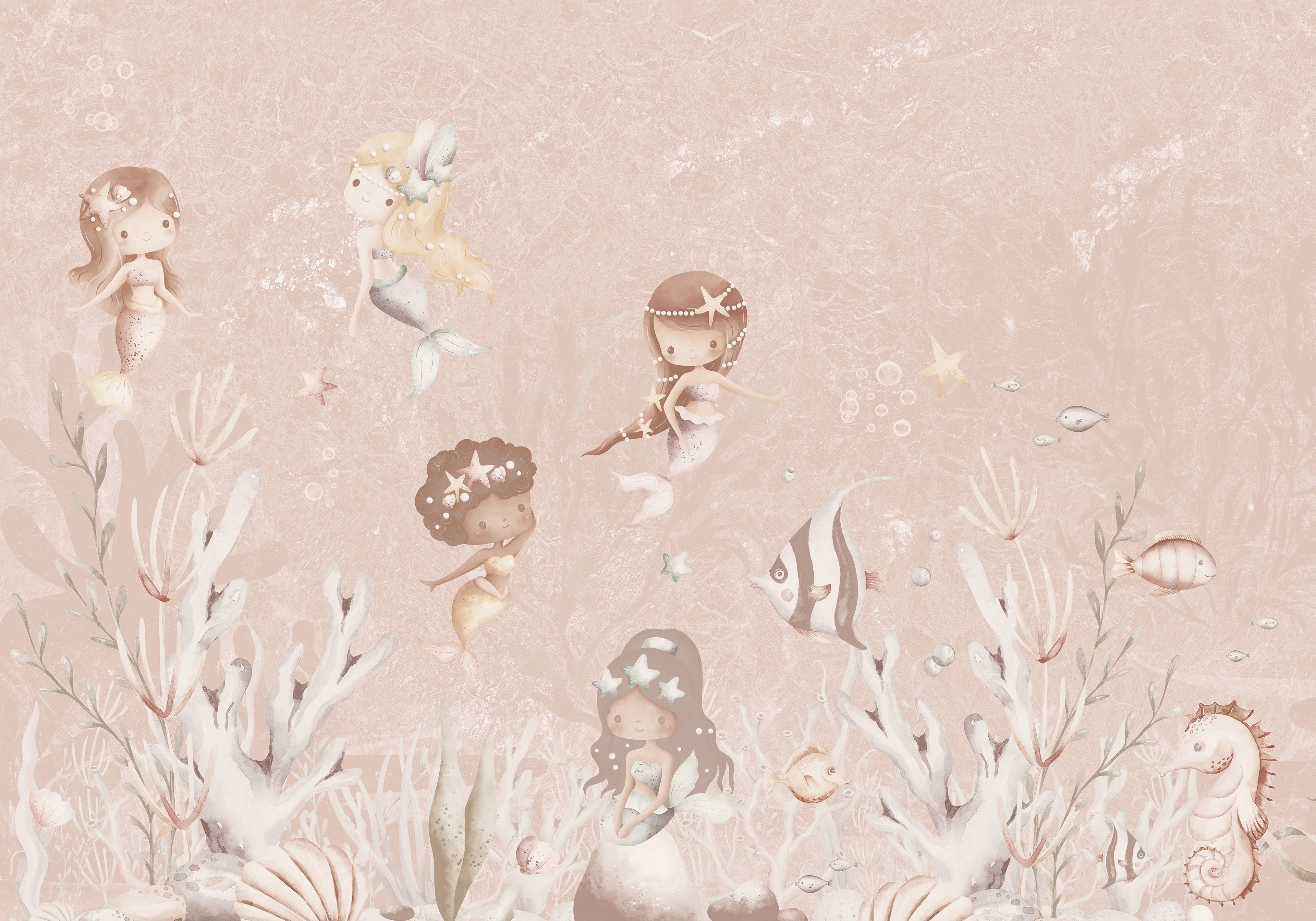 Behang Swimming Mermaids | Roze
