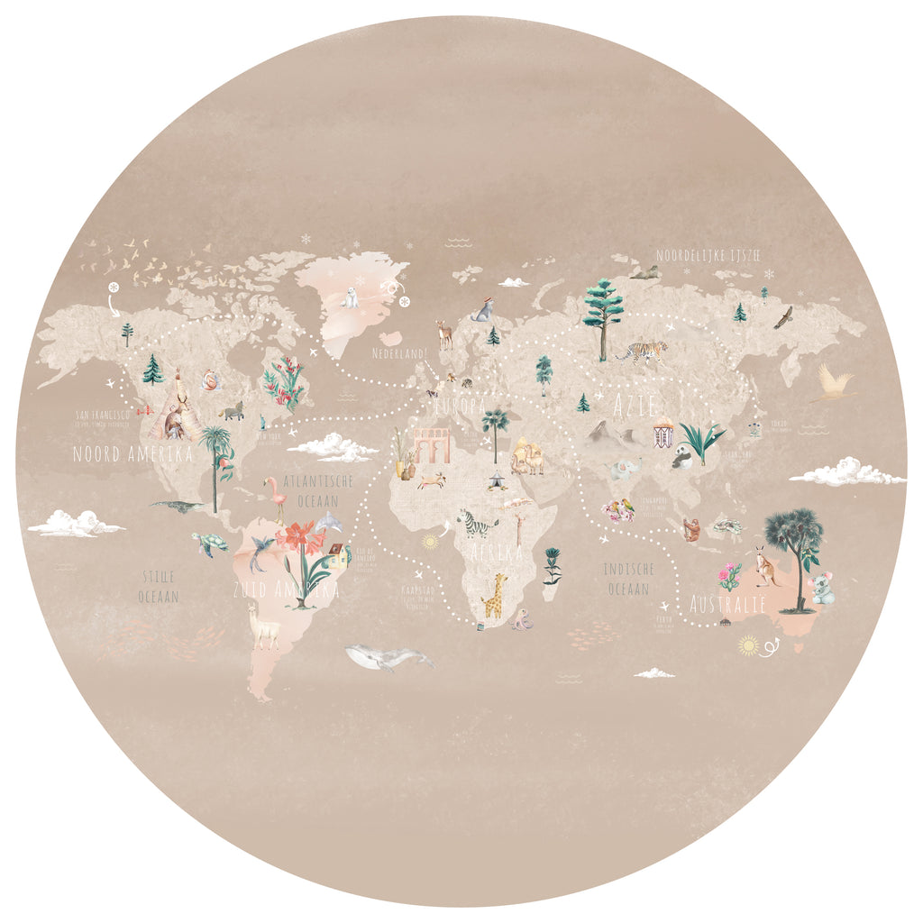 Behangcirkel Wereldkaart | Beige
