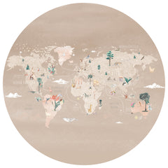 Behangcirkel Wereldkaart | Beige