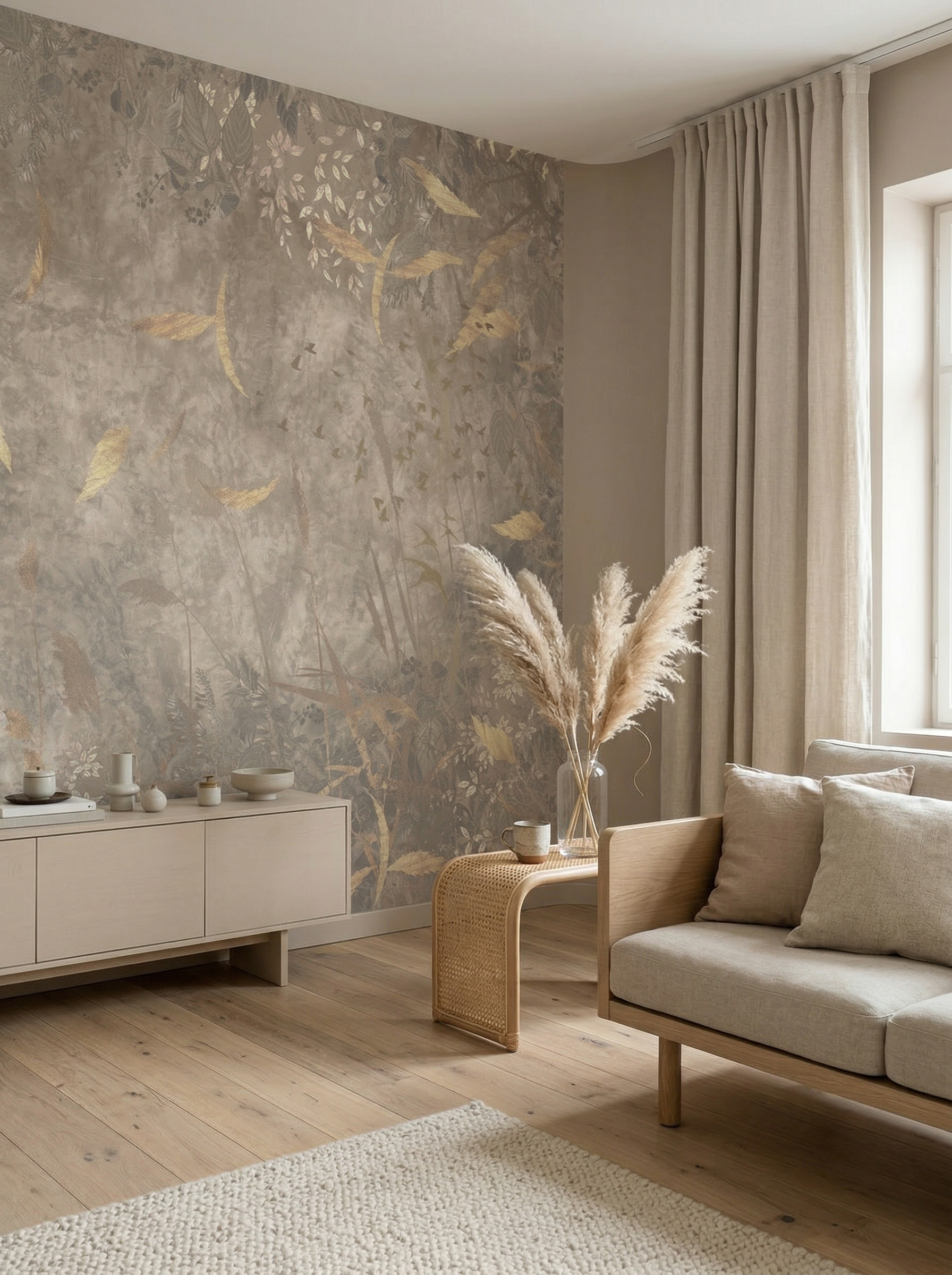 Behang Golden Leaves | Beige