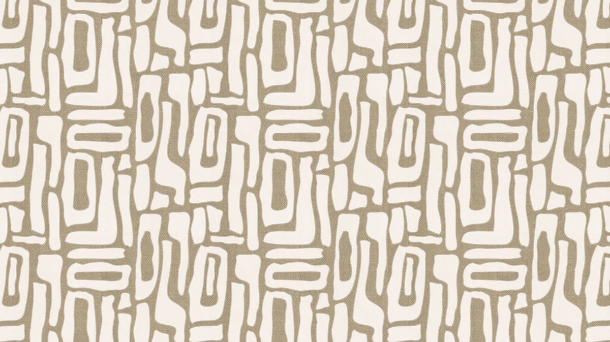 Dessin van behang Earth Whisper: grafisch patroon van organische blokvormen in taupe en gebroken wit