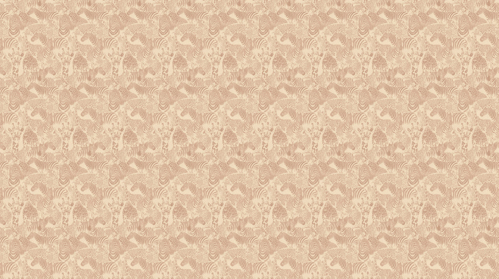 Dessin van behang Zebra Safari Terra: toon-op-toon patroon van zebra's, giraffen en luipaarden in terra