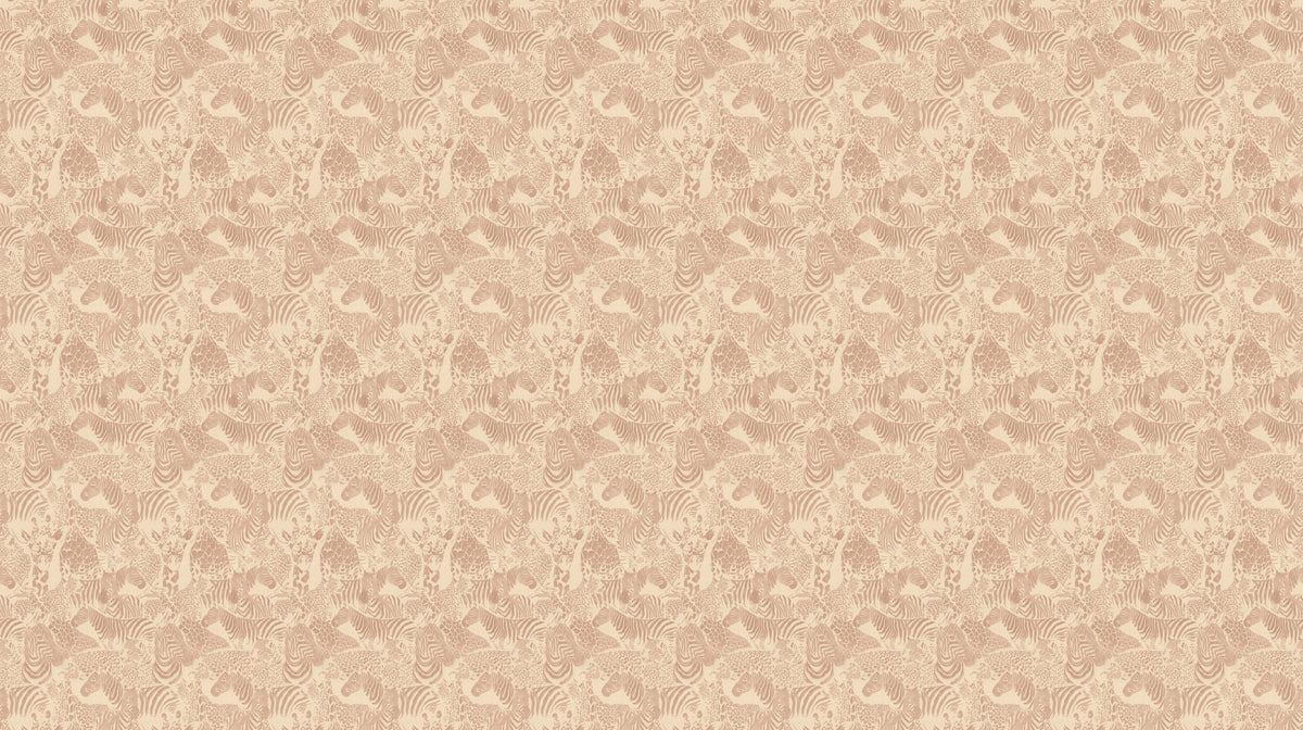 Dessin van behang Zebra Safari Terra: toon-op-toon patroon van zebra's, giraffen en luipaarden in terra
