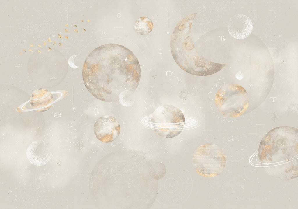 Behang Pastel Planets | Beige