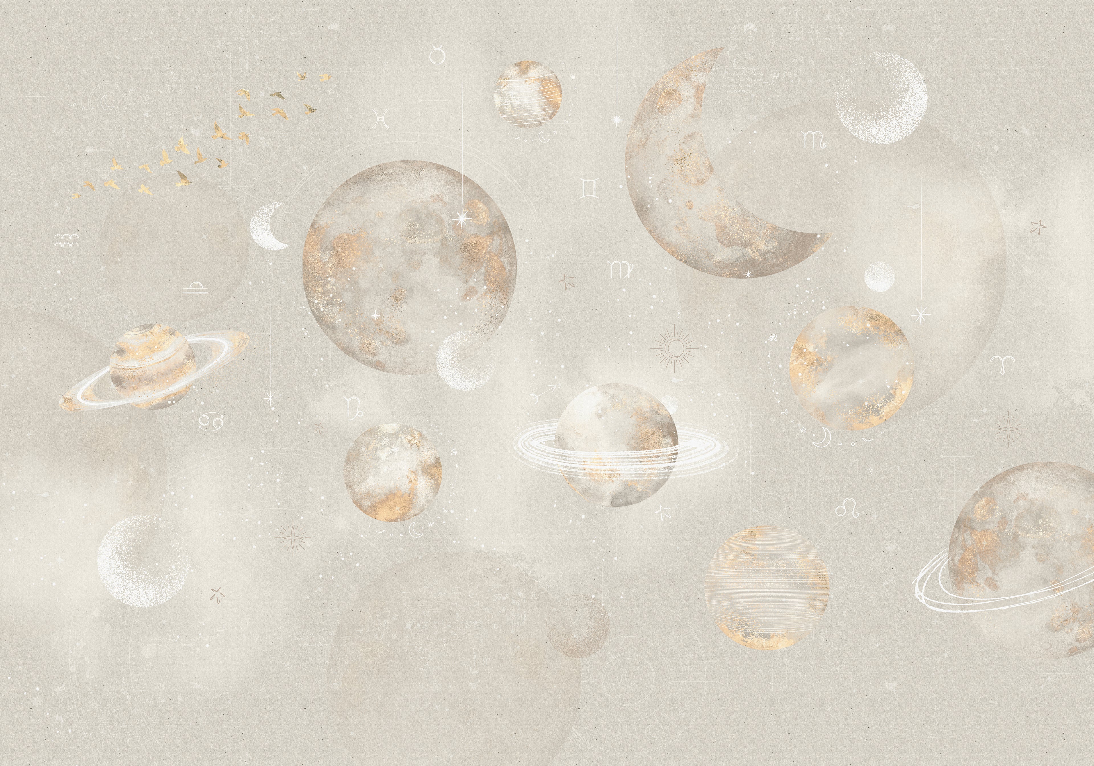 Behang Pastel Planets | Beige