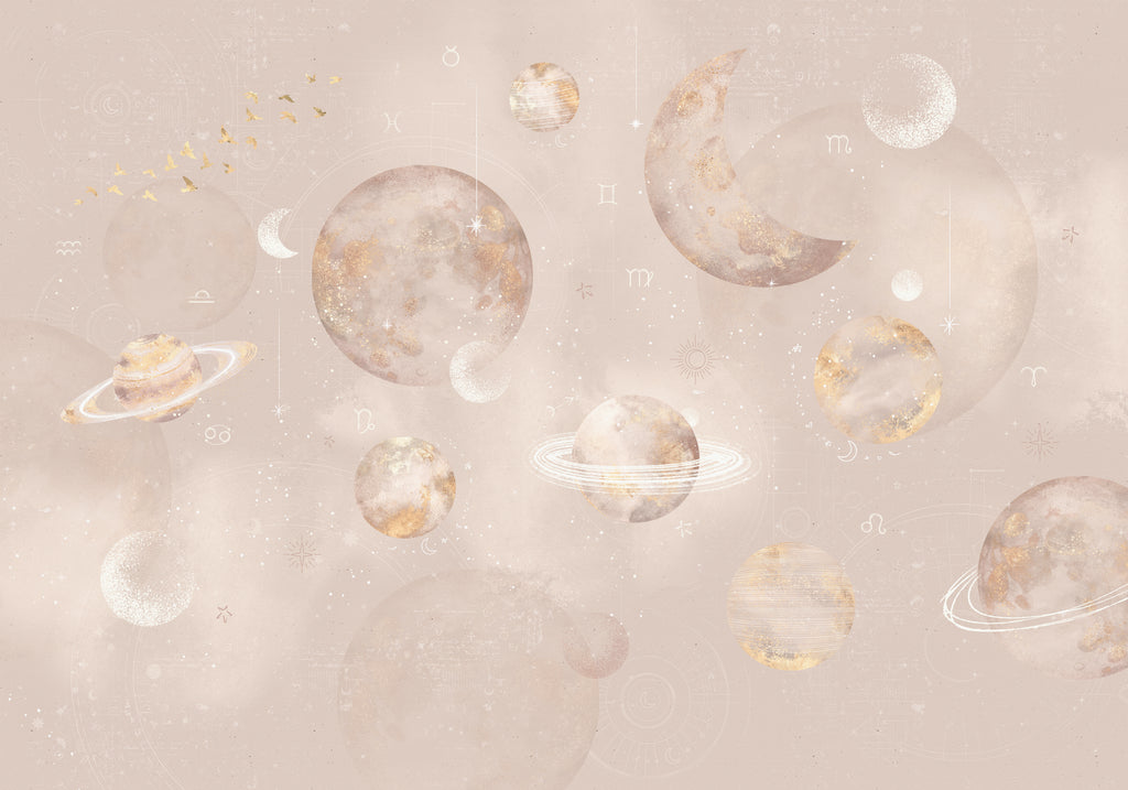 Behang Pastel Planets | Roze