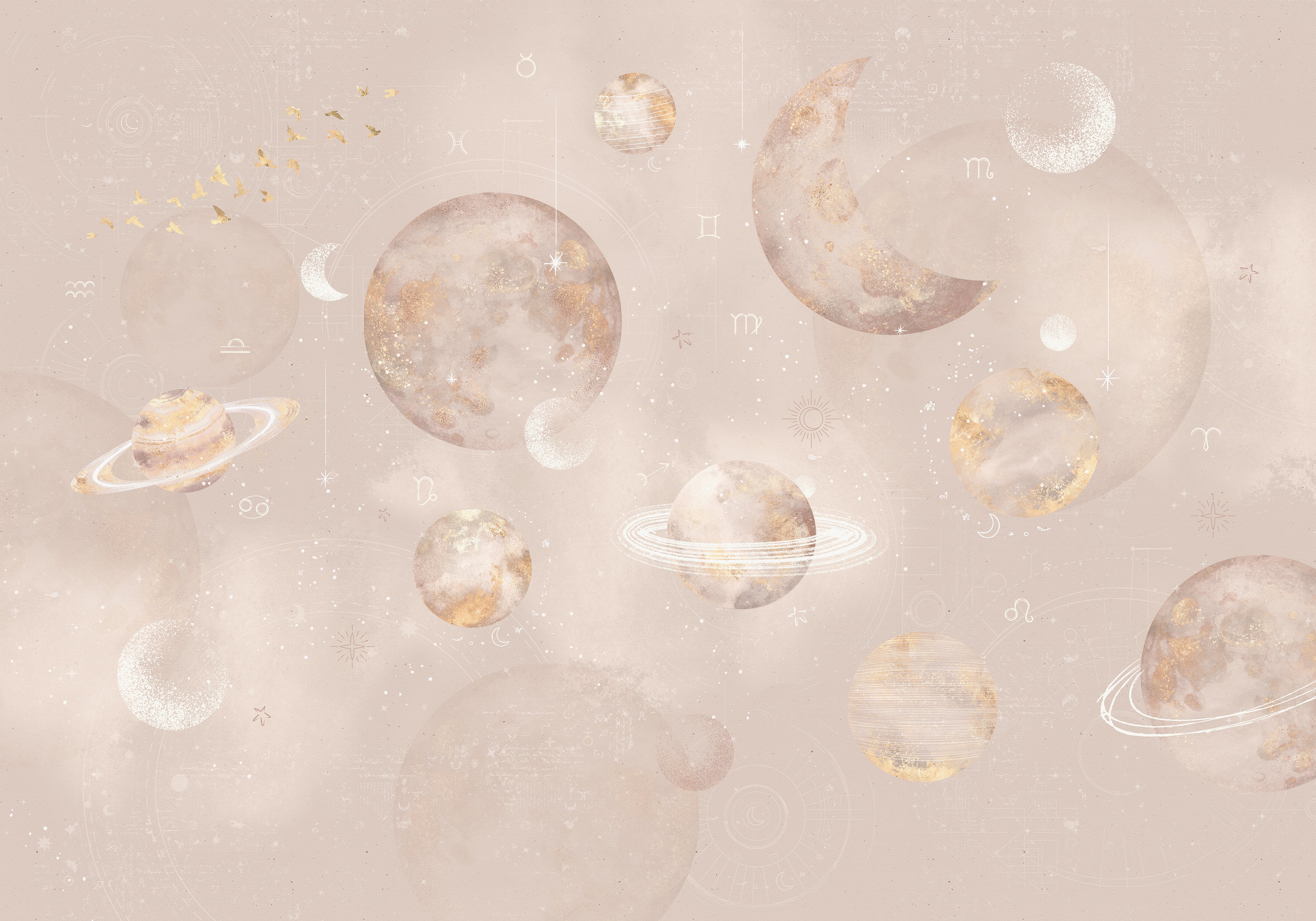 Behang Pastel Planets | Roze